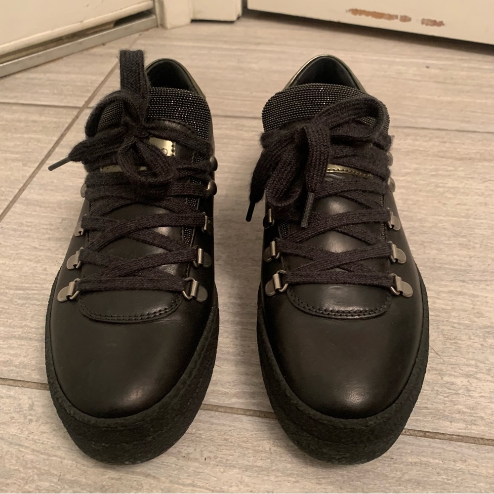 Brunello Cucinelli black leather platform sneakers
